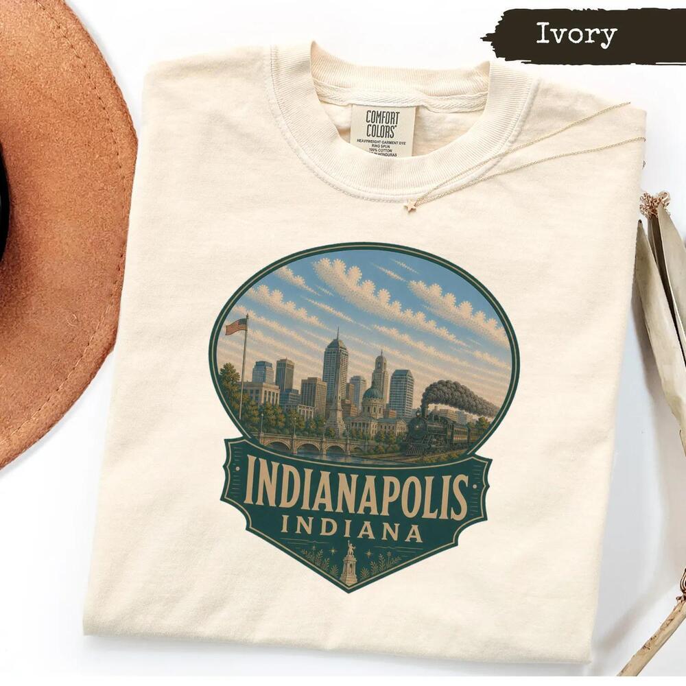 Indianapolis Indiana Skyline Retro Cityscape Indy Souvenir Midwest Pride Tee